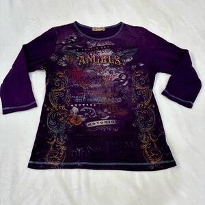 Vintage Blue Canyon Y2K Angel Graphic Angel Rhinestone Cyber Grunge Fairycore M